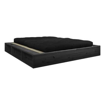 Pat dublu din lemn masiv cu futon negru Comfort și tatami Karup Design, 160 x 200 cm