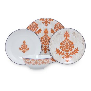 Set veselă 24 piese din porțelan Kütahya Porselen Ornaments, alb-portocaliu