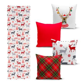 Set 4 fețe de pernă și un napron de masă cu model de Crăciun Minimalist Cushion Covers Christmas Ornaments