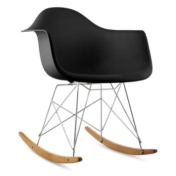 OneConcept AUREL, negru, scaun balansoar, retro, scaun PP, lemn de mesteacăn