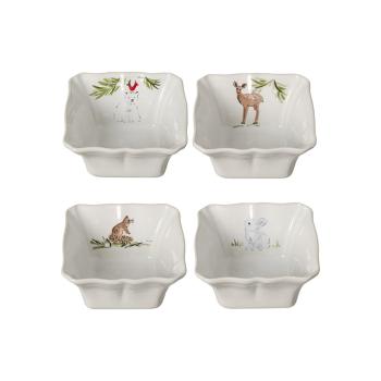 Set 4 vase de copt din gresie cu model de Crăciun Casafina Deer Friends, 12 x 12 cm