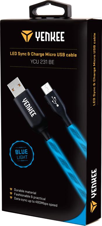 Cablu sincronizare/incarcare MICRO USB iluminat - albastra - Mărimea 1 m