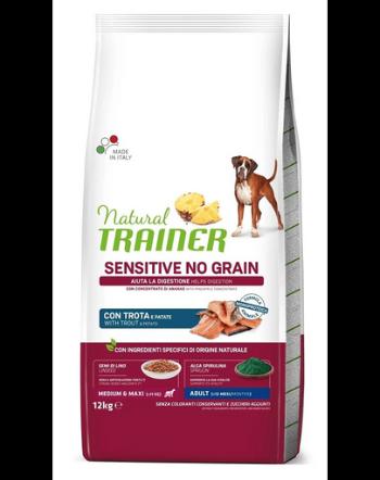 TRAINER Natural Sensitive No Grain Medium Maxi Adult cu pastrav 12kg hrana caini adulti rase medii si mari