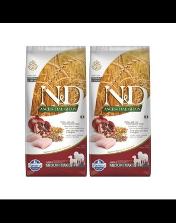 FARMINA N&amp;D Ancestral Grain dog Adult Medium &amp; Maxi Chicken &amp; Pomegranate 2 x 12 kg hrana caini