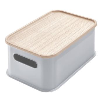 Cutie depozitare cu capac din lemn paulownia iDesign Eco Handled, 21,3 x 30,2 cm, gri