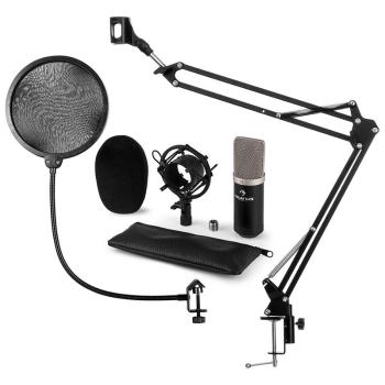 Auna CM003, set de microfon V4, microfon condensator XLR, braț de microfon, filtru pop, culoare neagră