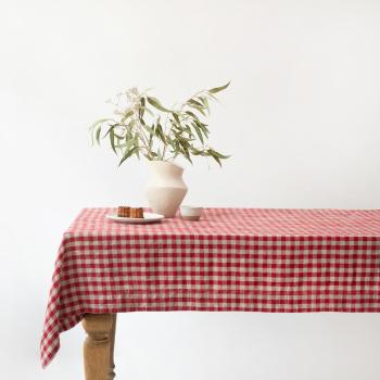 Față de masă din in 140x140 cm Red Gingham – Linen Tales