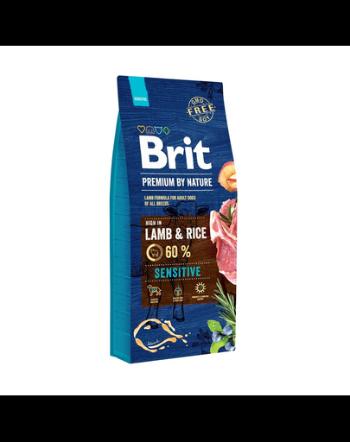 BRIT Premium By Nature Sensitive Lamb hrana uscata caini adulti cu tract digestiv sensibil, cu miel 15 kg + 6 x 800 g BRIT hrana umeda miel si hrisca