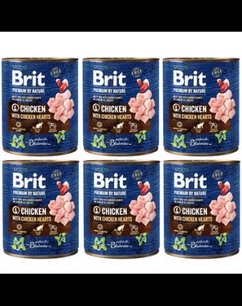 BRIT Premium by Nature chicken, hearts 6x800 g pui si inimi de pui, conserve hrana caini