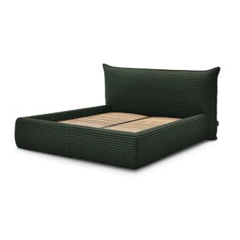 Pat matrimonial verde închis tapițat cu spațiu de depozitare cu somieră 180x200 cm Jade – Bobochic Paris