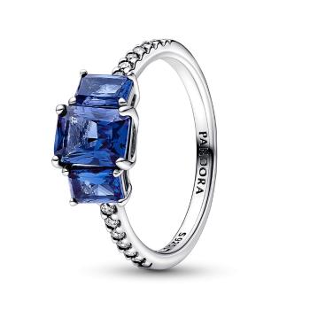 Pandora Inel argintiu strălucitor cu cristale albastre 192389C01 52 mm