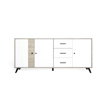 Comodă alb/natural joasă cu aspect de lemn de stejar 181x81 cm Sahara – Marckeric