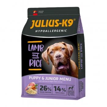 JULIUS-K9 Hypoallergenic Puppy & Junior, Miel cu Orez, hrană uscată câini junior, sensibilități digestive, piele și blană, 12kg