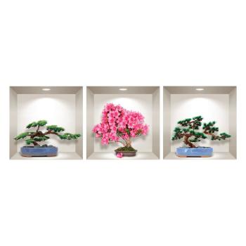 Set 3 autocolante 3D pentru perete Ambiance Natural and Colorful Bonsai