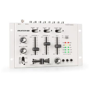 Auna Pro TMX-2211, MKII, DJ-Mixer, 3/2 canale, crossfader, talkover, montare pe raft, alb