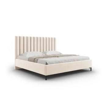 Pat matrimonial bej tapițat cu spațiu de depozitare și somieră 200x200 cm Casey – Mazzini Beds