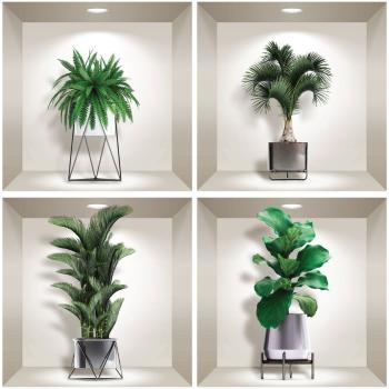 Set 4 autocolante 3D pentru perete Ambiance Indoor Plants