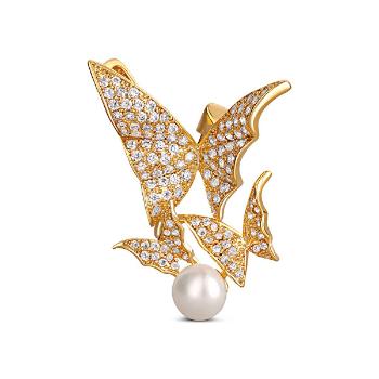 JwL Luxury Pearls Broșă frumoasă, aurită, cu perlă adevarată-fluturași JL0630