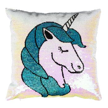 Pernuță Unicorn cu paiete, albastru, 40 x 40 cm