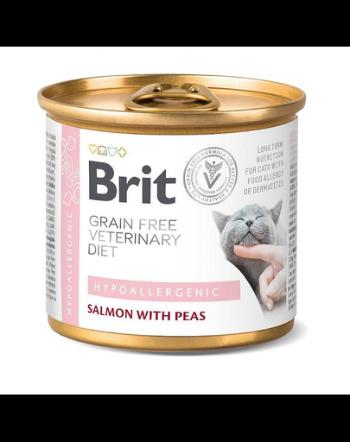 BRIT Veterinary Diet Hypoallergenic Salmon&amp;Pea pentru pisici cu alergii alimentare, hrana umeda 200 g