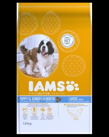 IAMS ProActive Health Puppy &amp; Junior Large Breed cu carne de pui 12 kg