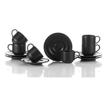 Set 6 cești cu farfurioară Kütahya Porselen Basis, 90 ml, negru