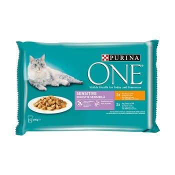 Purina One Cat Sensitive, Pui si Ton, 4x85 g