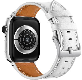 4wrist Curea din piele cu cusături albe pentru Apple Watch - White 42/44/45 mm