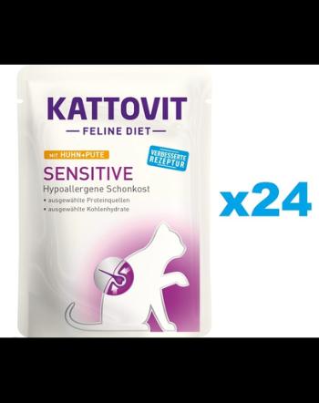 KATTOVIT Feline Diet Sensitive hrana umeda dietetica pentru pisici cu alergii alimentare, pui si curcan 24 x 85 g