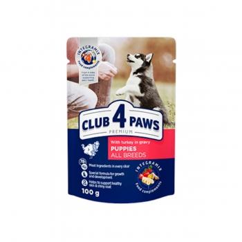 CLUB 4 PAWS Premium Puppy, Curcan, plic hrană umedă câini junior, (în sos), 100g 