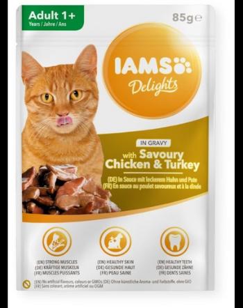 IAMS Cat Adult All Breeds Chicken &amp; Turkey In Gravy Hrana umeda pentru pisici adulte, cu pui si curcan 85 g