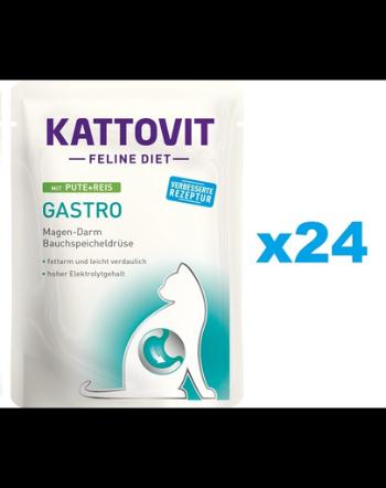 KATTOVIT Feline Diet Gastro hrana umeda dietetica pentru pisici cu afectiuni gastrointestinale, curcan si orez 24 x 85 g