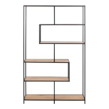 Bibliotecă neagră/în culoare naturală cu aspect de lemn de stejar 114x185 cm Seaford – Actona