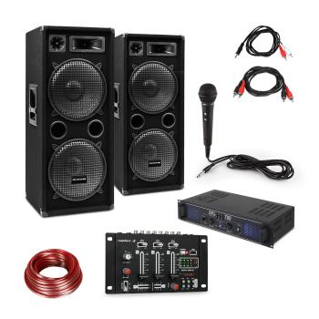 Skytec SPL700EQ, amplificator cu 2 difuzoare, pult de mixaj BT, microfon