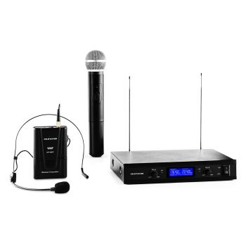 Auna Pro VHF 400 Duo 3 2 canale VHF microfon fără fir set receptor 1x + 1x microfon cască + microfon 1x Handheld