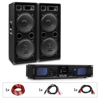 Auna Pro PW-2222 MKII, set PA, amplificator, 2 difuzoare PA pasive de 12 ", 500 W RMS / 1000 W max., 3 căi