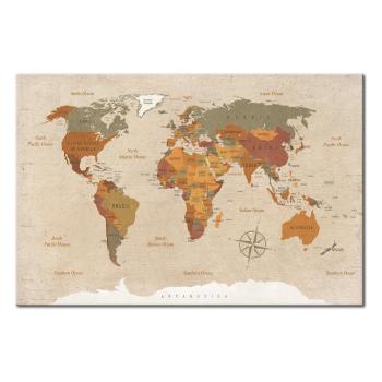 Avizier cu harta lumii Bimago Beige Chic, 90 x 60 cm