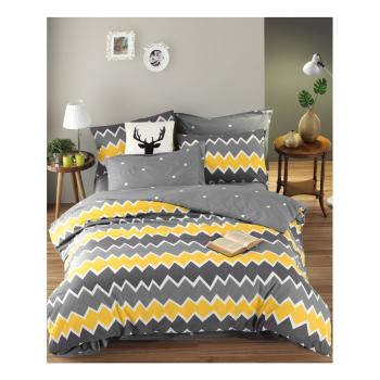 Lenjerie de pat cu cearșaf din bumbac, pentru pat dublu EnLora Home Zigros Yellow, 200 x 220 cm