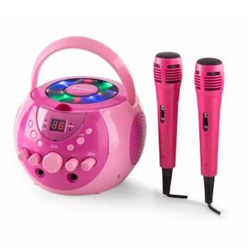 Auna SingSing, Sistem Karaoke portabil, LED-uri, funcționare pe baterii, 2 x microfon