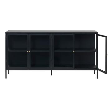 Comodă cu uși de sticlă Unique Furniture Carmel, lungime 170 cm, negru