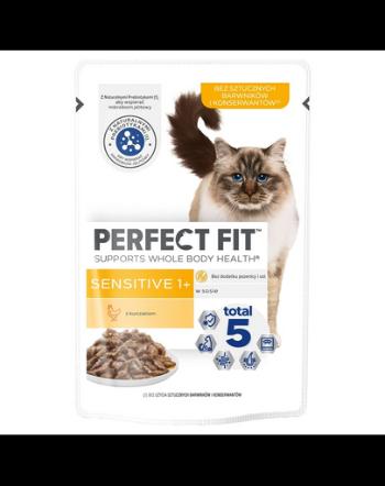 PERFECT FIT Sensitive 1+ 12x85 g Hrana umeda pisici adulte, cu pui in sos