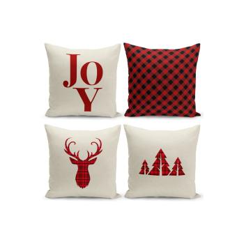 Set 4 fețe de pernă decorative cu model de Crăciun Kate Louise Christmas Noel, 43 x 43 cm