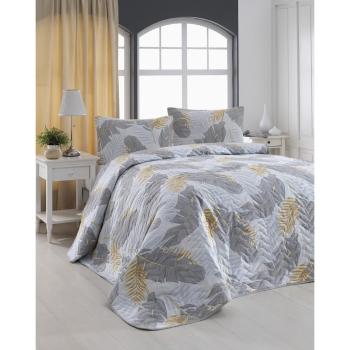 Set cuvertură matlasată și 2 fețe de pernă Eponj Home Altin Yaprak Grey, 200 x 220 cm