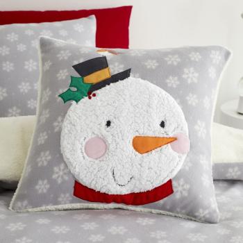 Pernă din fleece Catherine Lansfield Cosy Snowman, 45 x 45 cm, gri