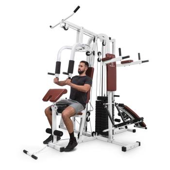 KLARFIT Ultimate Gym 9000, 7 aparate până la 150kg, QR, oțel, alb
