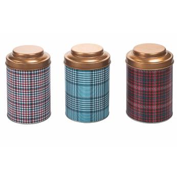 Set 3 recipiente de depozitare din metal Villa d'Este Xmas Tartan, ø 10 cm