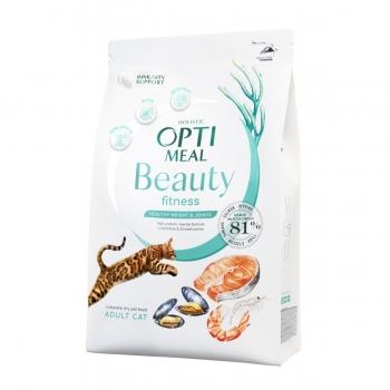 OPTIMEAL Beauty Fitness, Fructe de mare, hrană uscată fără cereale pisici, controlul greutății, 1.5kg