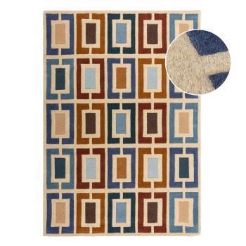 Covor albastru/portocaliu țesut manual din lână 120x170 cm Retro Blocks – Flair Rugs