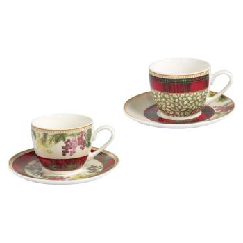 Set 2 cești din porțelan cu farfurioare Brandani Sottobosco Porcelain