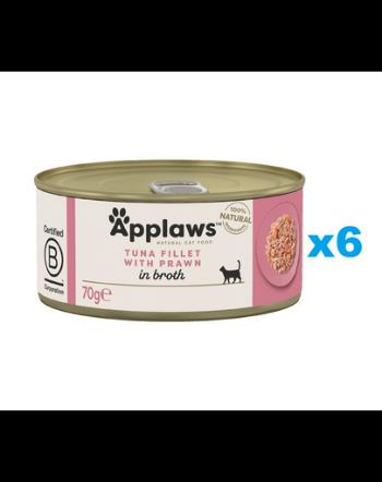 APPLAWS Cat Adult Tuna with Prawn in Broth conserva cu ton si crevete in sos 6x70g pentru pisici